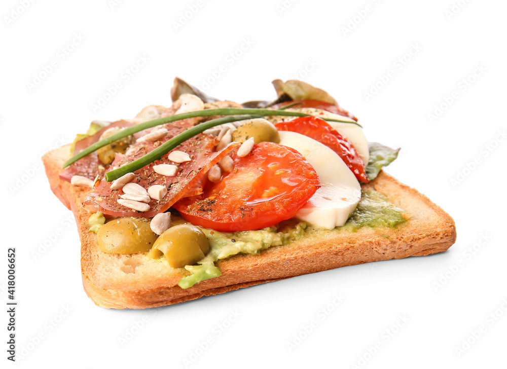 Fresh tasty bruschetta on white background