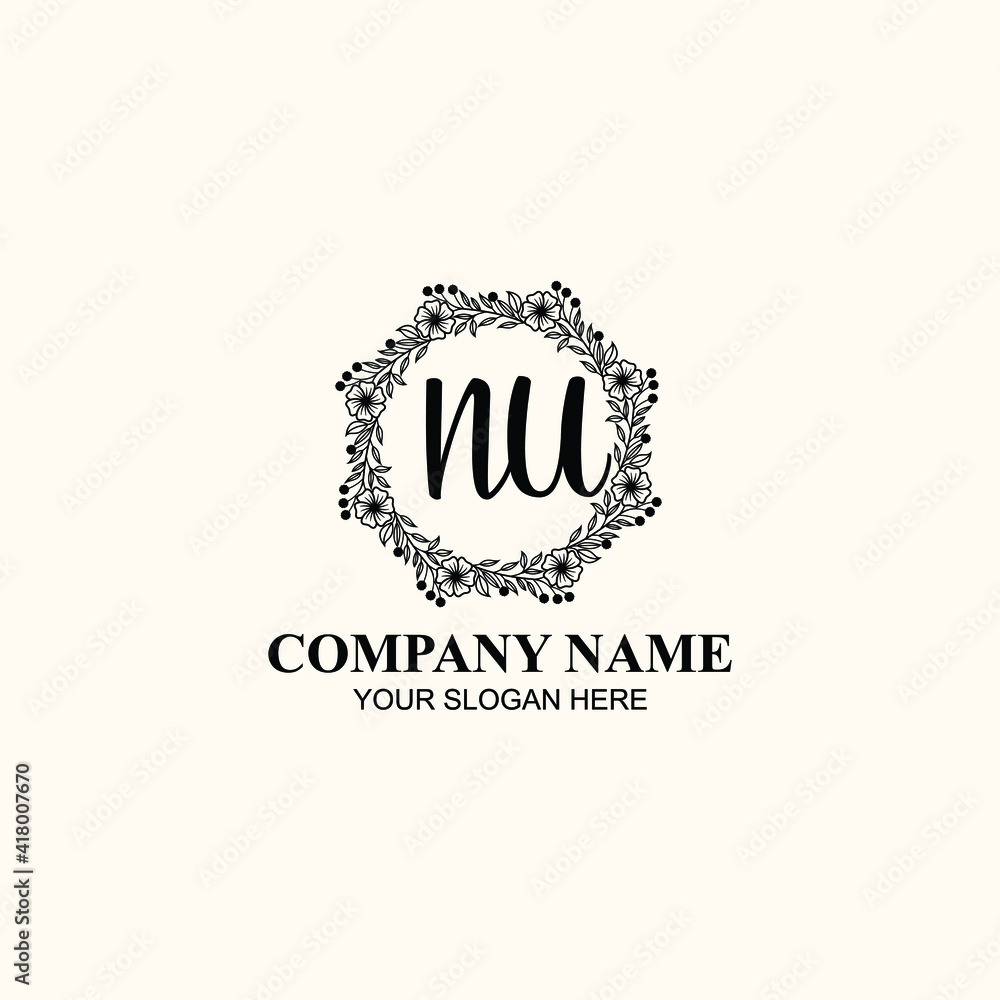 Letter NU Beautiful handwriting logo