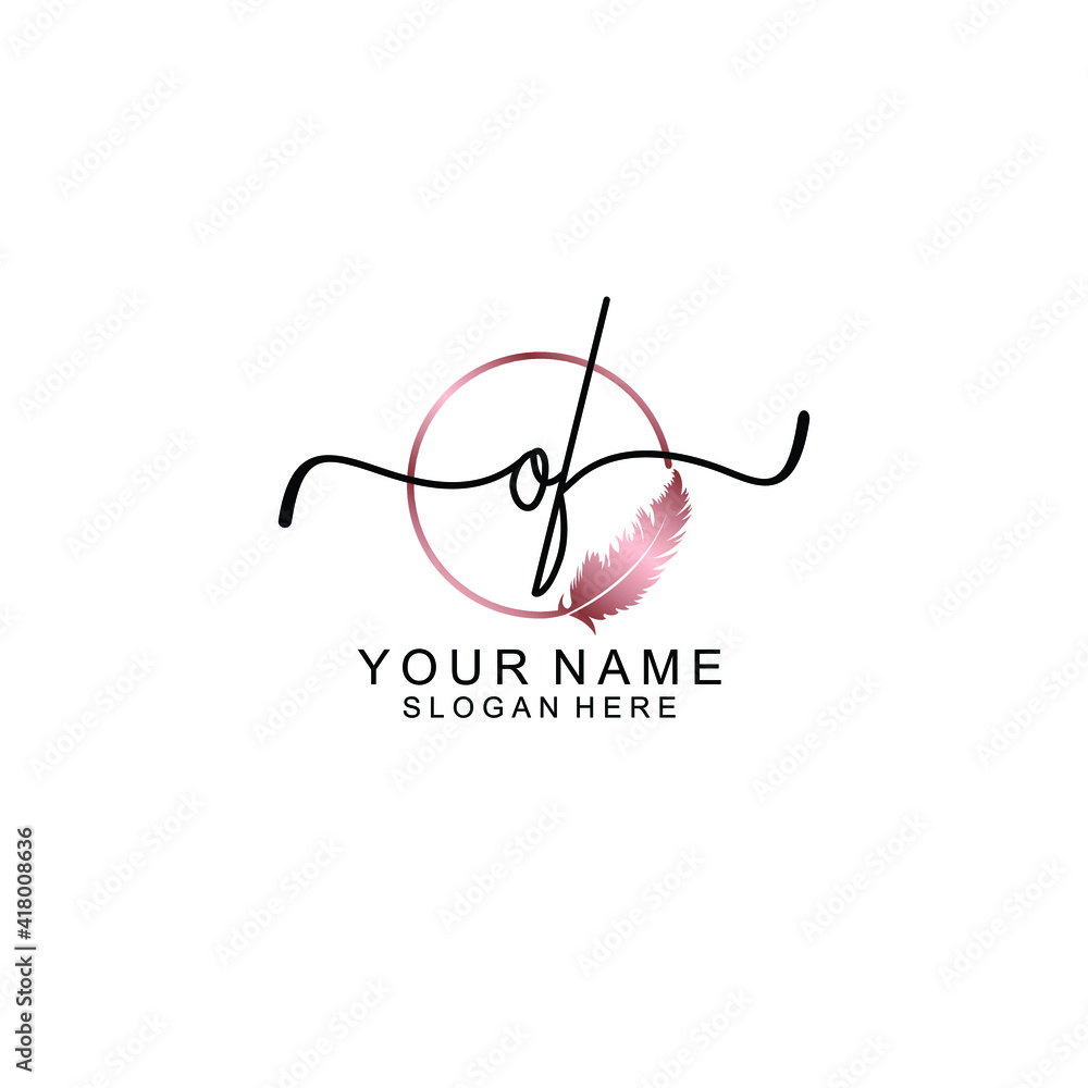 Letter OF Beautiful handwriting logo Letter OF Beautiful handwriting logo