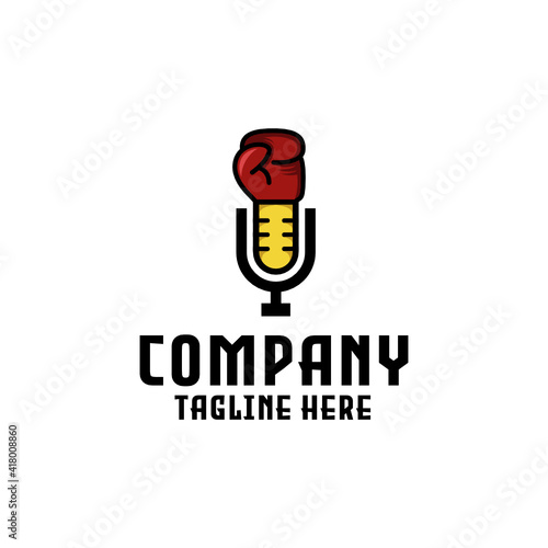 Podcast boxing logo microphone and boxing gloves combination