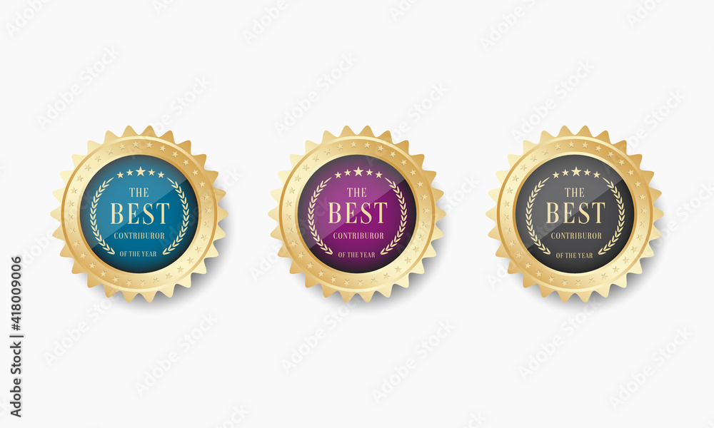 The best contributor Medal Award vector set, Gold medal, Realistic medal, The best contributor Medal Award vector set, Gold medal, Realistic medal,