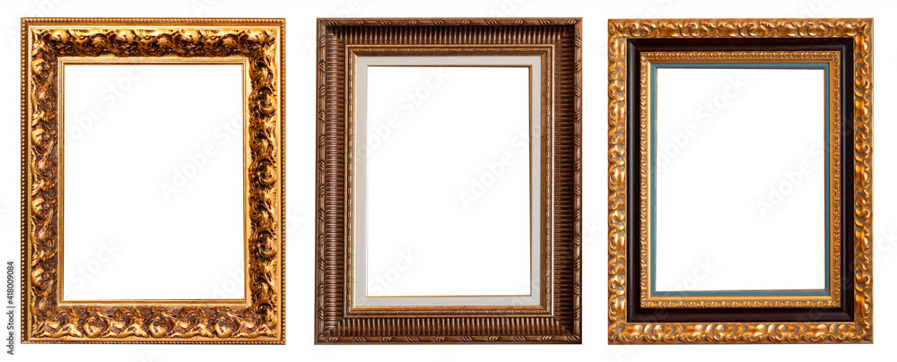Set of gilded antique picture frames isolated on white background. Set of gilded antique picture frames isolated on white background.