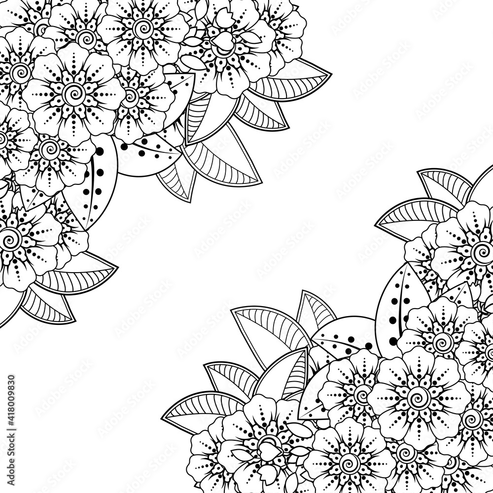 Fototapeta premium Mehndi flower decoration in ethnic oriental, indian style. doodle ornament. outline hand draw illustration. coloring book page.