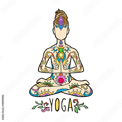 Yoga man with dreadlock. Ornament beautiful line art. Concept of meditation. Geometric element hand drawn.