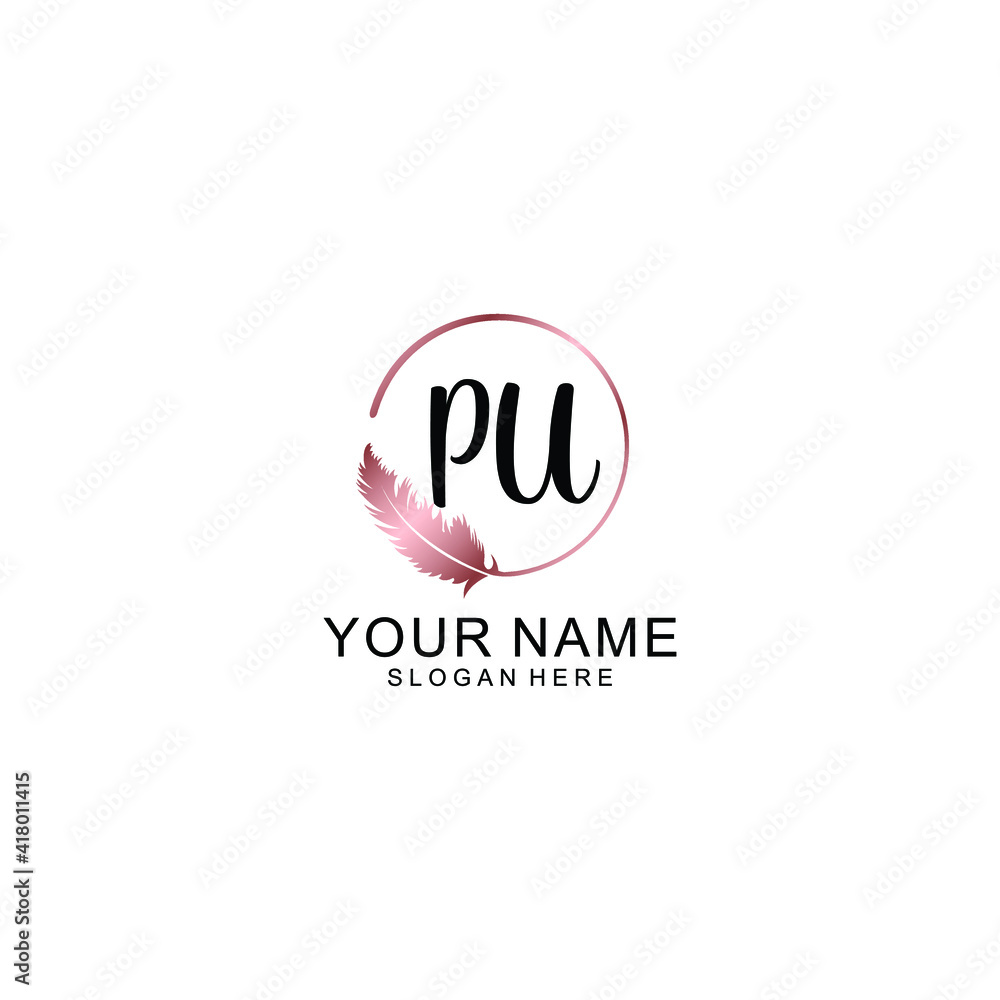 Letter PU Beautiful handwriting logo Letter PU Beautiful handwriting logo