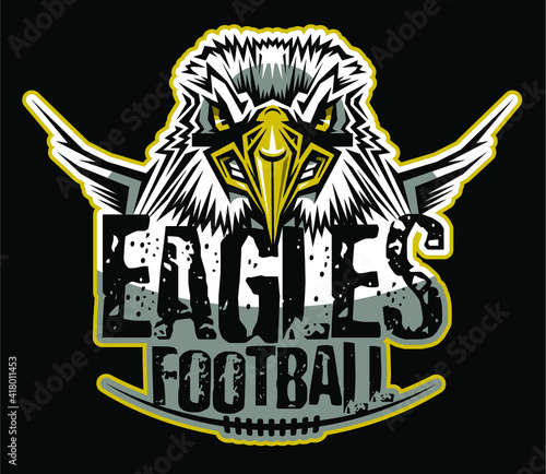 distressed eagles football team design with mascot and laces for school, college or league