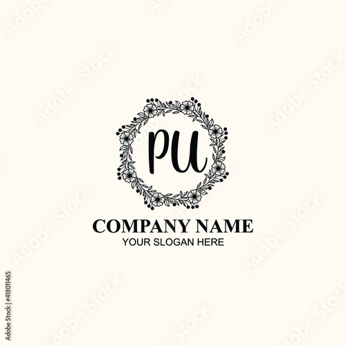 Fototapeta Naklejka Na Ścianę i Meble -  Letter PU Beautiful handwriting logo