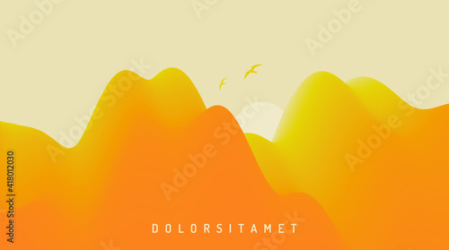 Landscape with mountains and sun. Sunrise. Mountainous terrain. Abstract background. Vector illustration.