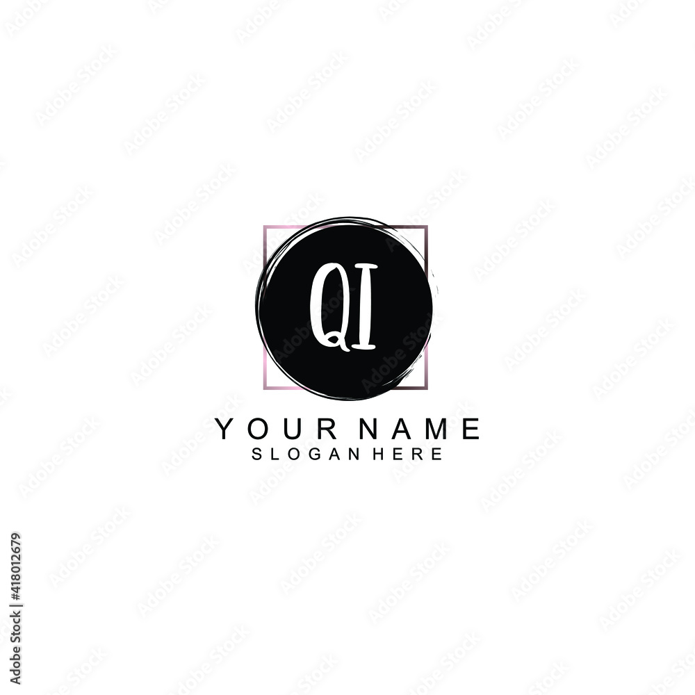 Letter QI Beautiful handwriting logo Letter QI Beautiful handwriting logo