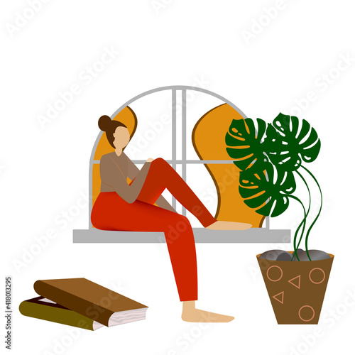 woman read the book and ponders the contents of the book