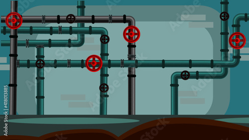 Pipe lines in utility corridor. (gas line, Water line and more)