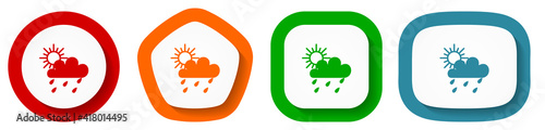 Rain vector icon set, flat design buttons on white background for webdesign and mobile phone applications