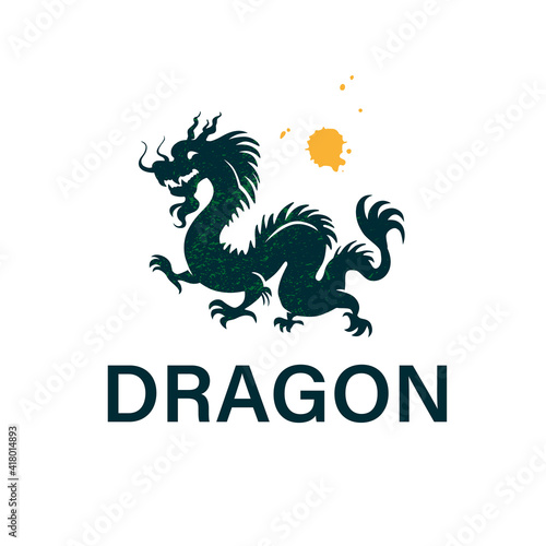 Dragon animal silhouette isolated on white background. Vector flat illustration. For banners, cards, advertising, congratulations, logo.
