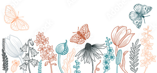 vector drawing spring template with flowers