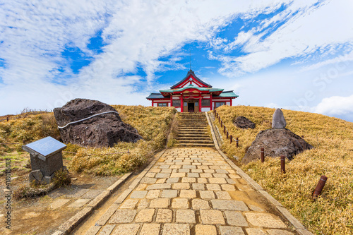 Hakone Mototsumiya shrine is the original shrine stands at the summit of Mt. Komagatake, Hakone, Kanagawa, Japan. photo