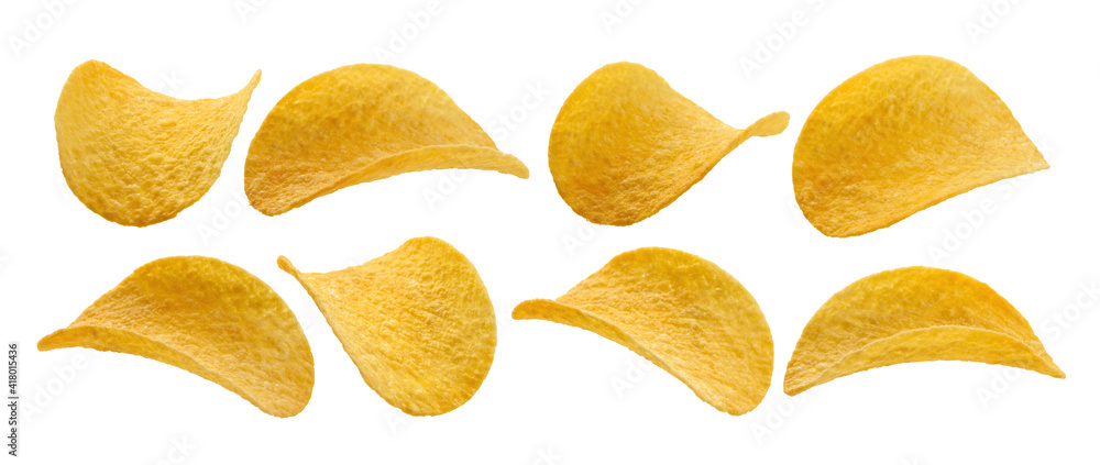 A set of potato chips. Isolated on a white background A set of potato chips. Isolated on a white background