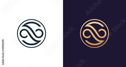 Modern elegant letter S infinity logo in circle border