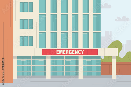 Fototapeta Naklejka Na Ścianę i Meble -  The entrance to the hospital building, emergency. Vector illustration