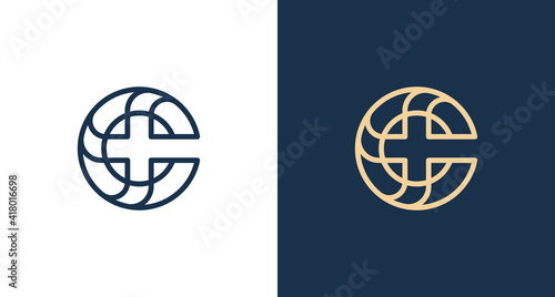 Modern elegant letter C, Cross icon logo