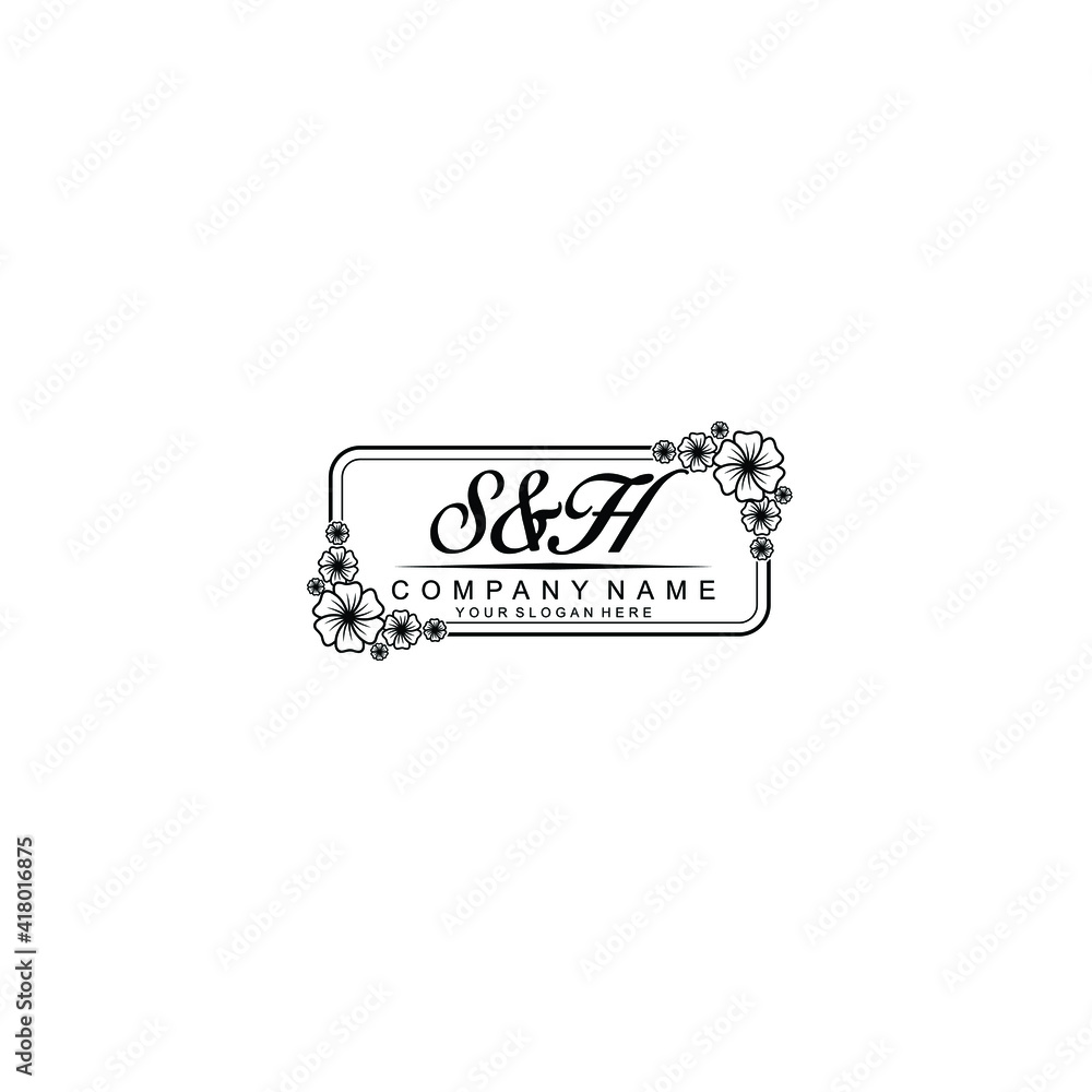Letter SH Beautiful handwriting logo Letter SH Beautiful handwriting logo