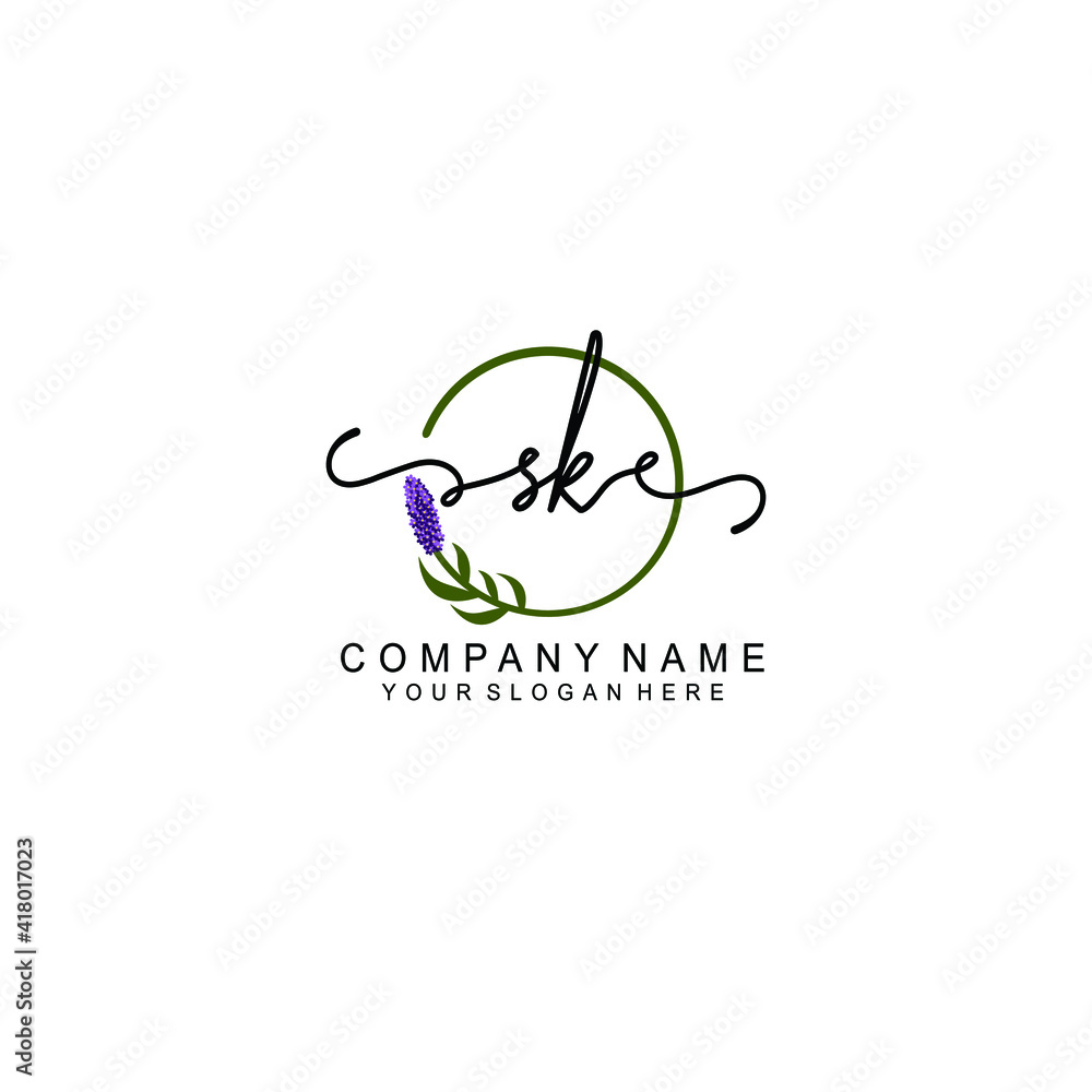 Letter SK Beautiful handwriting logo Letter SK Beautiful handwriting logo