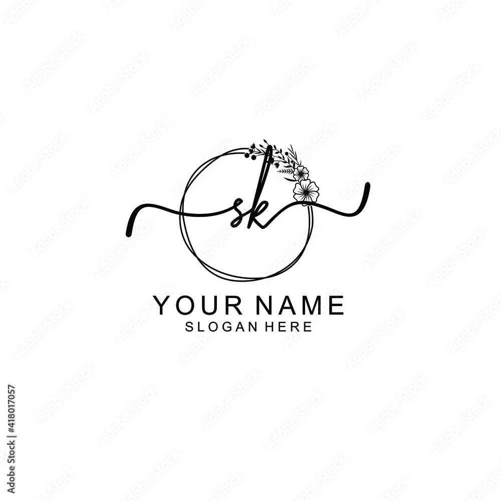 Letter SK Beautiful handwriting logo Letter SK Beautiful handwriting logo
