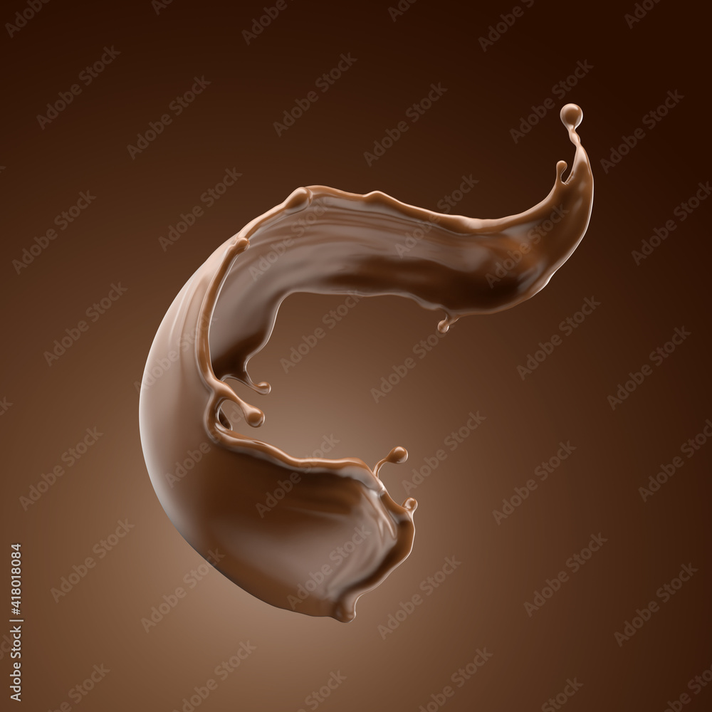 3d render, chocolate splash, cacao drink or coffee, splashing cooking ingredient. Abstract brown liquid clip art isolated on brown background 3d render, chocolate splash, cacao drink or coffee, splashing cooking ingredient. Abstract brown liquid clip art isolated on brown background