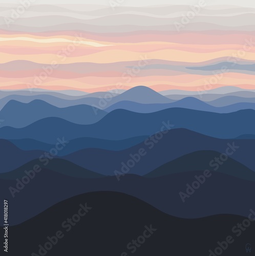 Pastel Hills and Sky Pretty Minimal Landscape Digital Illustration