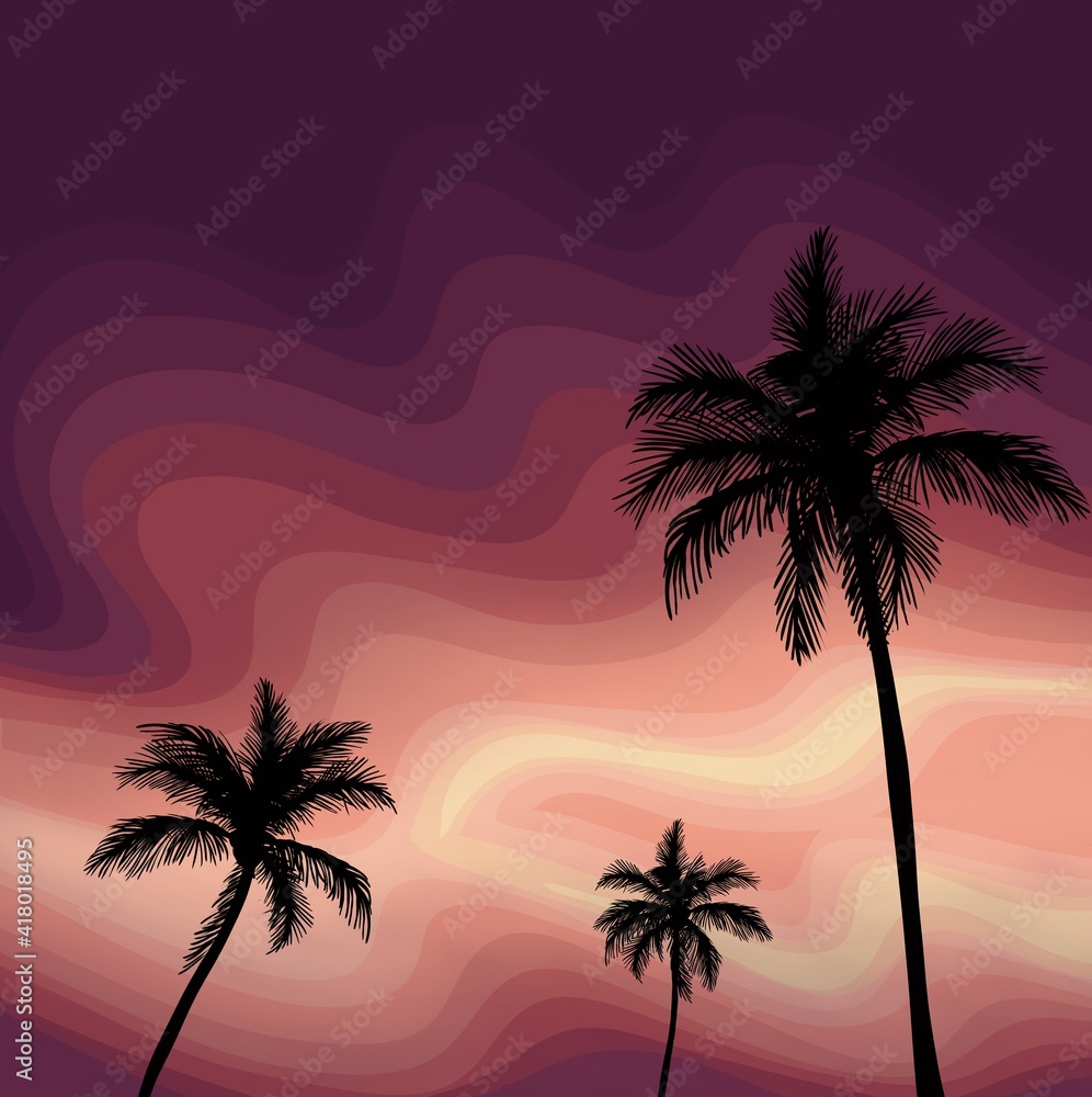 Palm Tree Silhouettes Against a Bright Sunset Digital Illustration
