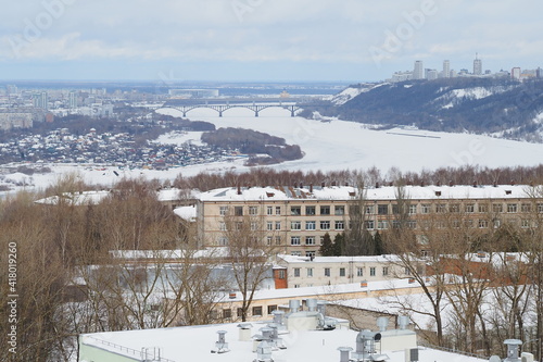 Panoramic view from above of a large industrial city by