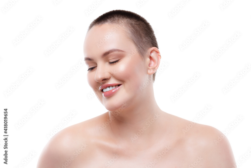 Portrait of a beautiful short-haired woman with perfect glowing skin Portrait of a beautiful short-haired woman with perfect glowing skin