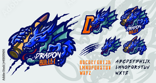 illustration vector graphic and font set of dragon perfect for e-sport team mascot and game streamer