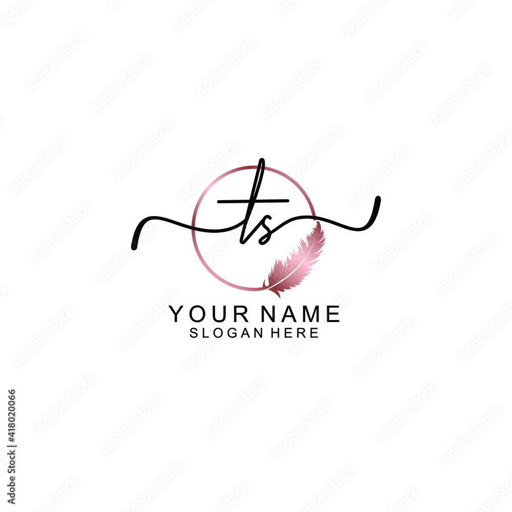 Letter TS Beautiful handwriting logo Letter TS Beautiful handwriting logo