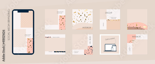 Instagram layout template. minimal abstract social media story background. post mockup in nude pink blush colors. for interior, architecture, beauty, fashion, wedding, graduation 
