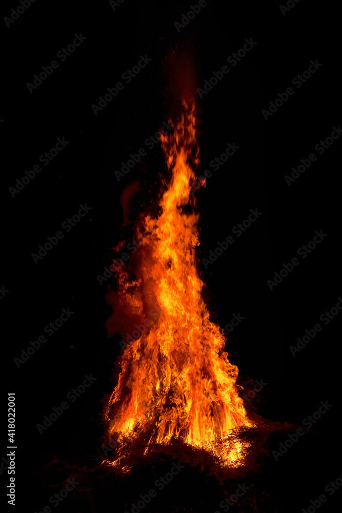 Fire flames on black background. Blaze fire flame texture for background