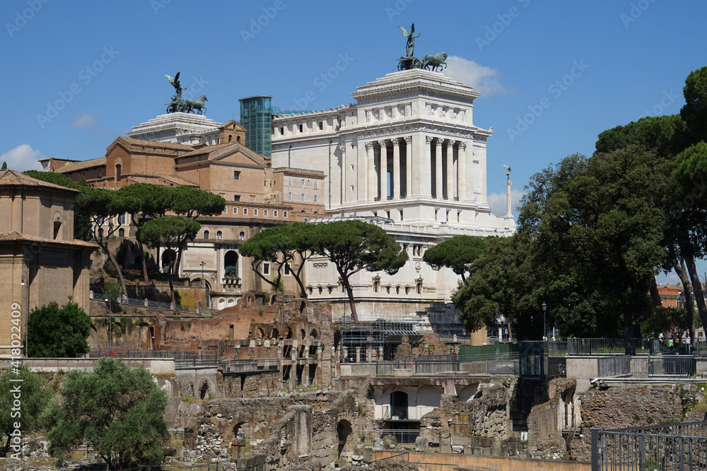 Ancient Roman Forum, heart of Roman Empire, famous tourist landmark, guided tour concept, Rome, Italy