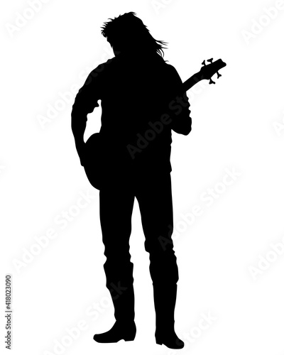 Rock band musicians on stage. Isolated silhouettes on a white background