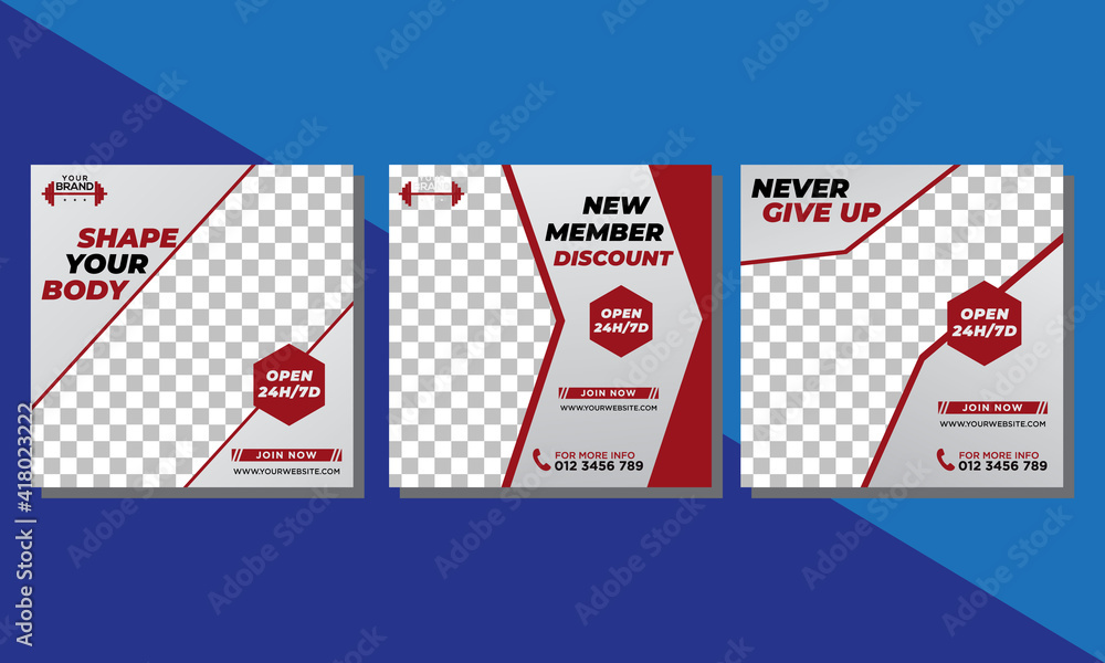 Editable gym Fitness social media post template Editable gym Fitness social media post template