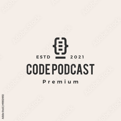 code podcast hipster vintage logo vector icon illustration