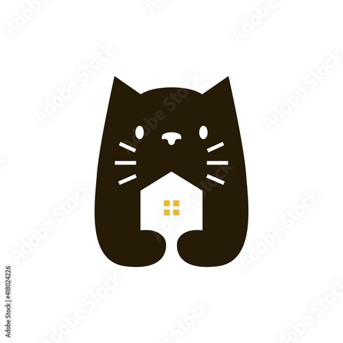 cat house home negative space logo vector icon illustration
