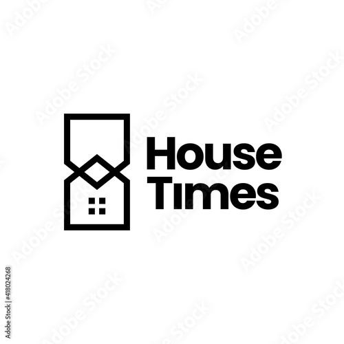 house time hourglass monoline logo vector icon illustration