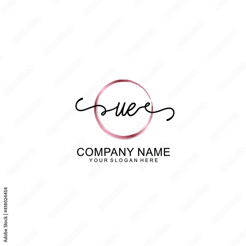 Letter UE Beautiful handwriting logo Letter UE Beautiful handwriting logo