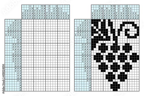 Japanese crossword puzzle. Kids and adult mathematical mosaic. Nonogram. Logic puzzle game. Digital rebus. Vector illustration