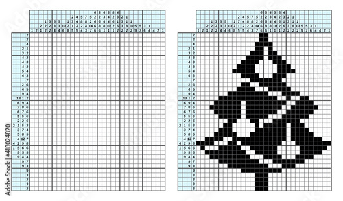 Japanese crossword puzzle. Kids and adult mathematical mosaic. Nonogram. Logic puzzle game. Digital rebus. Vector illustration