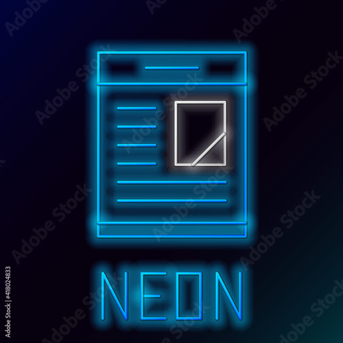 Glowing neon line Newspaper advertisement displaying obituaries icon isolated on black background. Colorful outline concept. Vector.
