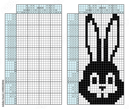 Japanese crossword puzzle. Kids and adult mathematical mosaic. Nonogram. Logic puzzle game. Digital rebus. Vector illustration