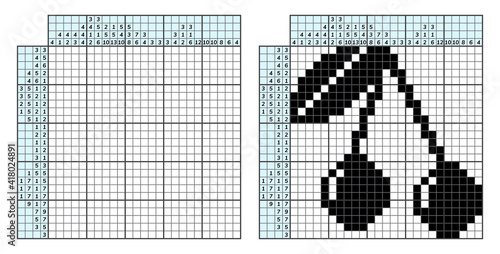 Japanese crossword puzzle. Kids and adult mathematical mosaic. Nonogram. Logic puzzle game. Digital rebus. Vector illustration