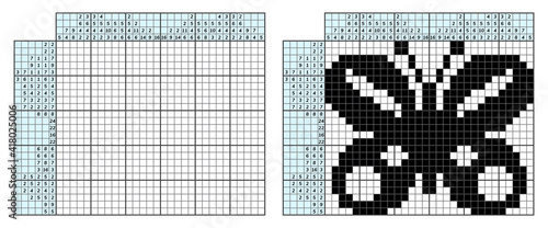 Japanese crossword puzzle. Kids and adult mathematical mosaic. Nonogram. Logic puzzle game. Digital rebus. Vector illustration