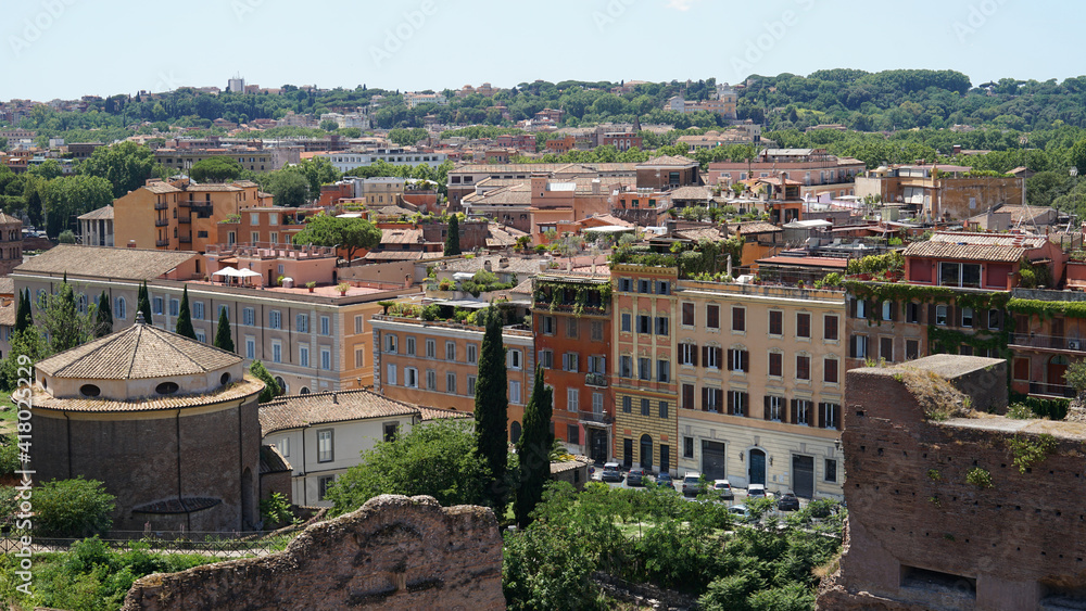 Historic ancient Rome aerial panoramic view from Roman Forum, Rome, Italy