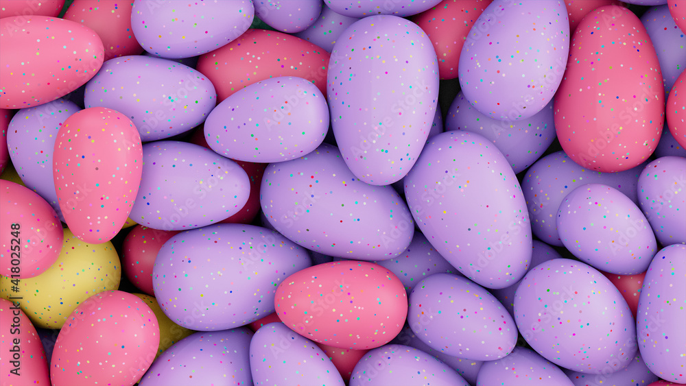 Multicolored Easter Egg background. Beautiful Easter Wallpaper with, speckled Yellow, Pink and Purple Eggs. 3D Render Stock Illustration | Adobe Stock Multicolored Easter Egg background. Beautiful Easter Wallpaper with, speckled Yellow, Pink and Purple Eggs. 3D Render Stock Illustration | Adobe Stock